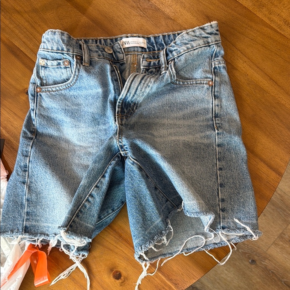 Zara Distressed Light Blue Denim Cutoff Shorts